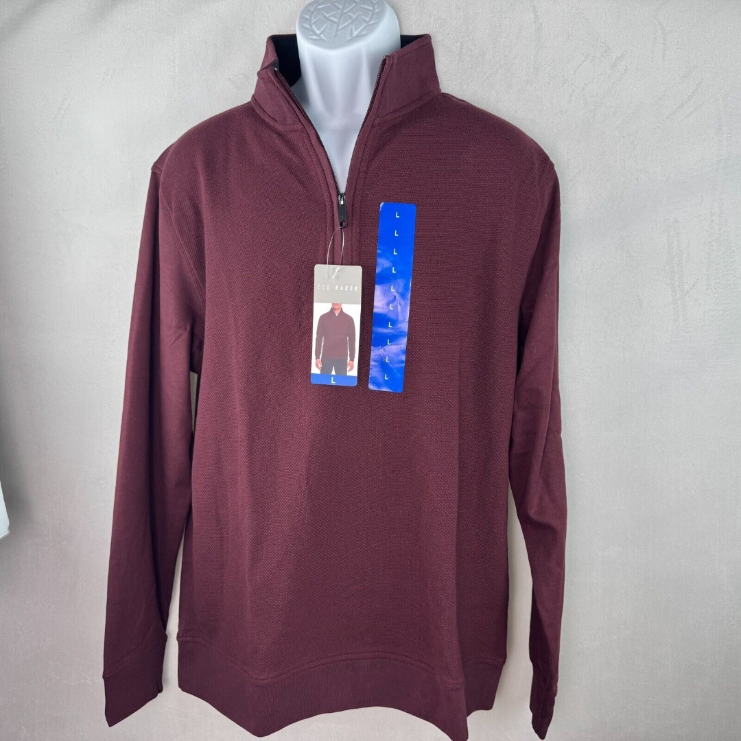 Ted Baker Men Burgundy Sweater Sz L Pullover 1/4 Zip Long Sleeve NWT B2009