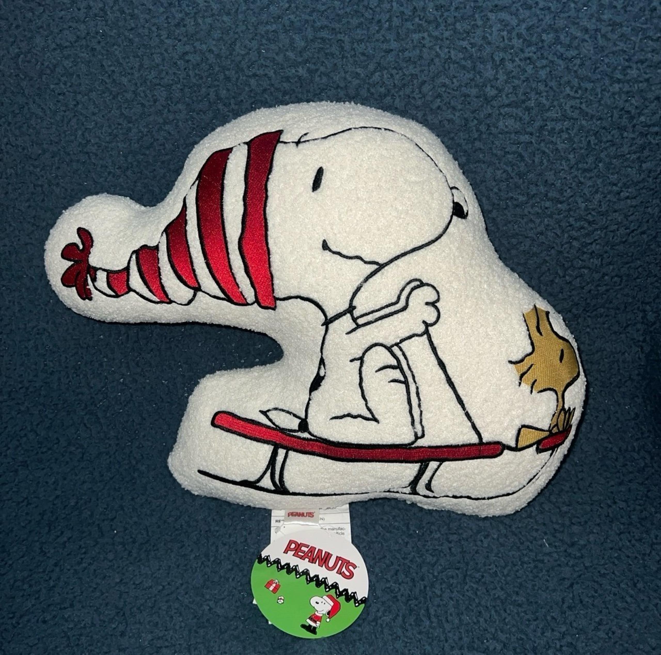 RARE find Peanuts Snoopy Sherpa Pillow - snow sledding with Woodstock plush NWT