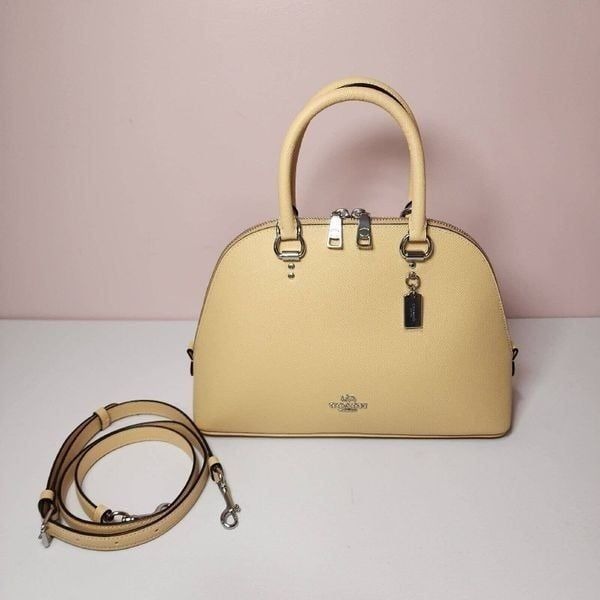 NWT COACH 2553 Katy Satchel Bag Crossgrain Leather Crossbody Silver/Vanilla