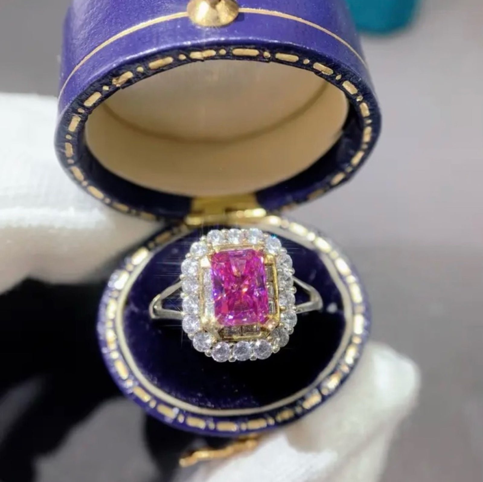 1CT Moissanite Diamond Brilliant Cut Pink Radiant Shape Wedding Ring Size 6.5