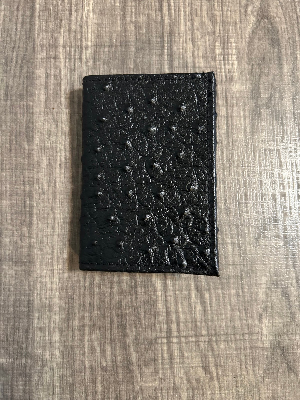 Black Ostrich Print Cowhide Genuine Leather Bifold Men’s Wallet