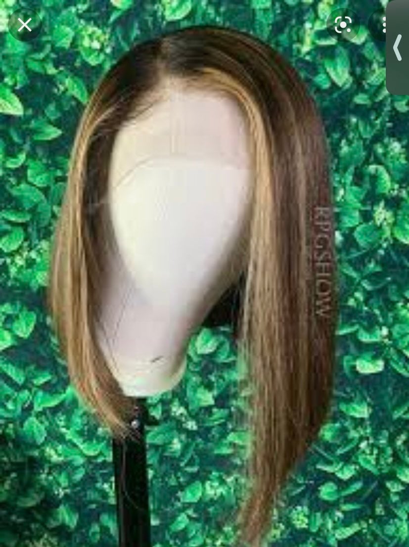 Light Brown Lace Front Wig Bob Straight Brown and Blonde Highlight Wig Lace Fron