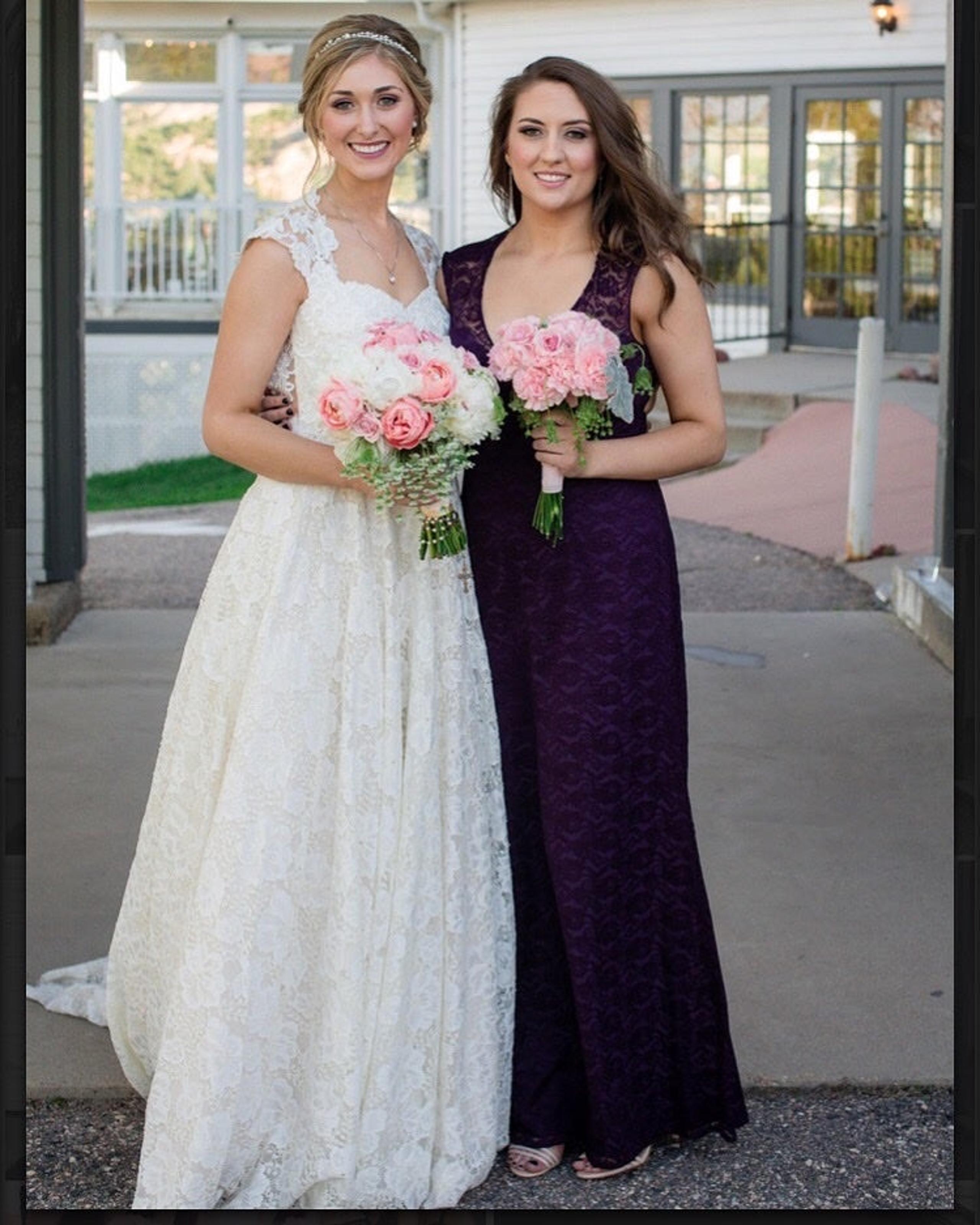 Wtoo purple lace bridesmaids dress