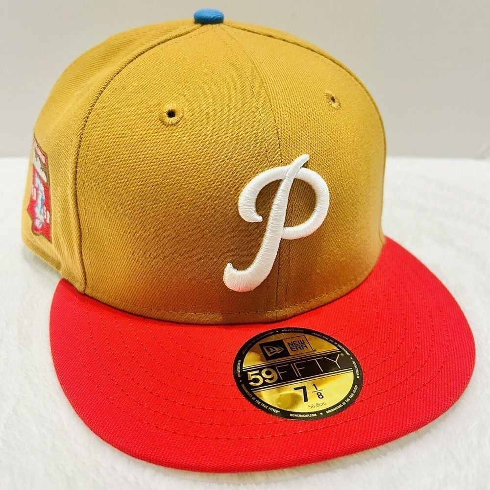 New Era Philadelphia Phillies 1950 Patch 59FIFTY Fitted Hat Cap Brown Red 7 1/4