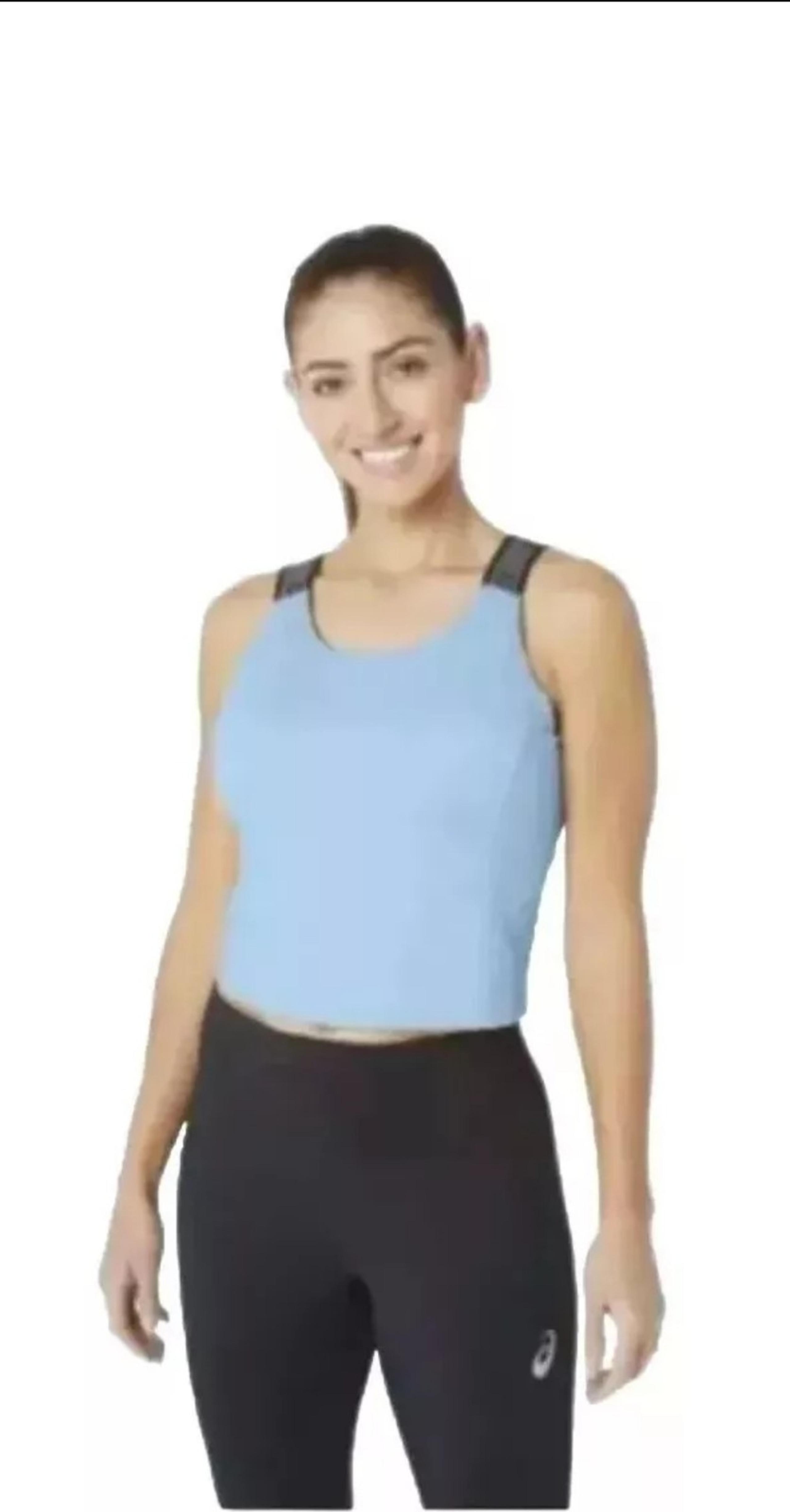 ASICS Sana Cropped Tank Top Cute Tight Fit Light Blue Women's M NWT!!