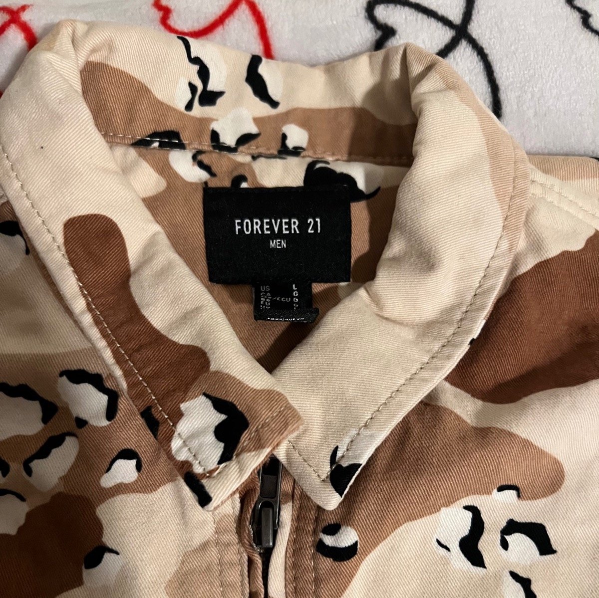Forever 21 Mens Casual Jacket Tan Brown Camo Camouflage