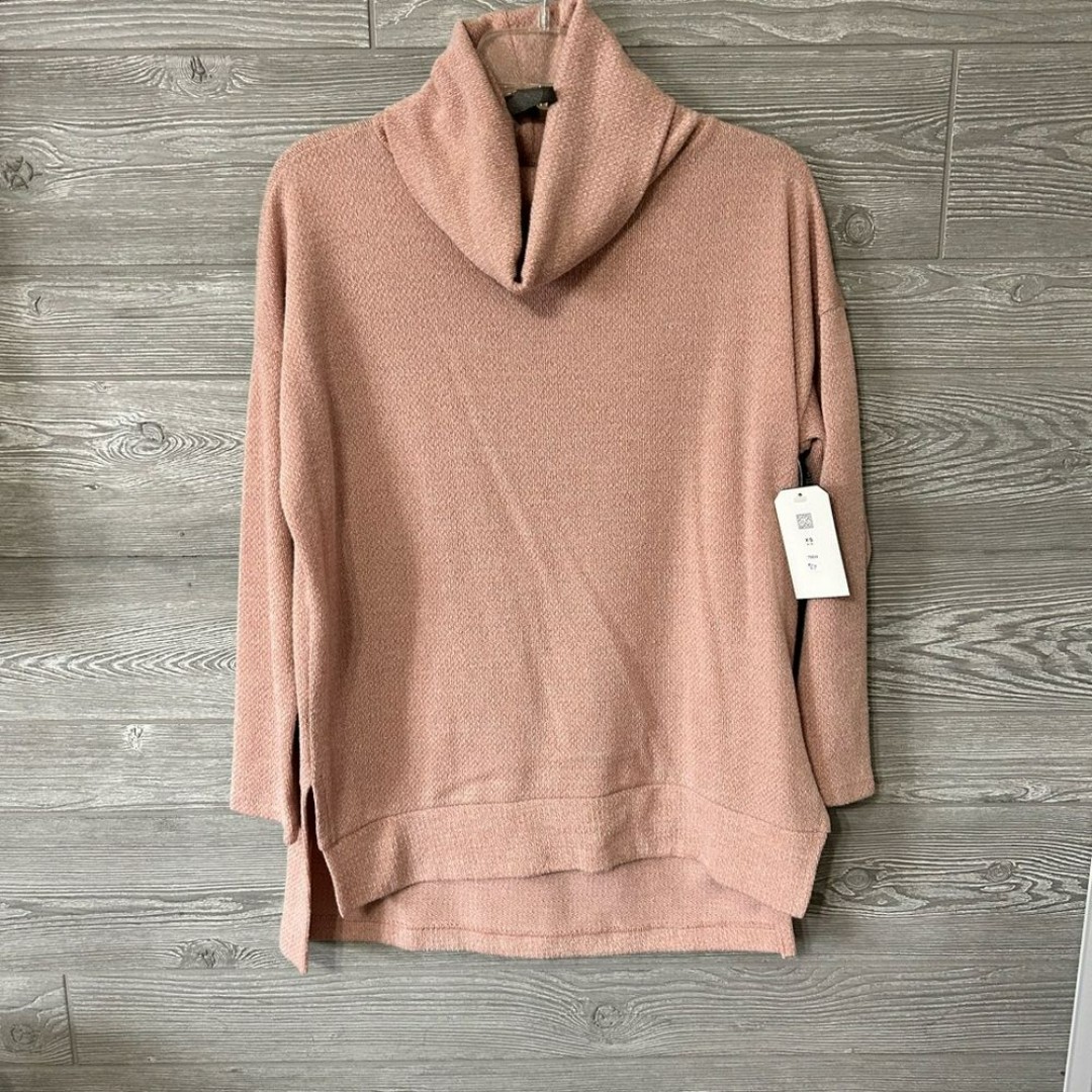 Clara Sun Woo Waffle Knit Cowl Turtleneck Hi-Low Sweater Top - Blush size XS