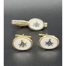 Masonic Mother of Pearl Cuff Links Tie Bar Clip Pin Lodge Scottish Rite Shriner