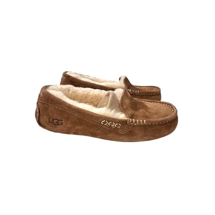 UGG Ansley Chestnut Suede Fur Slippers Womens Size 5 NIB GIFT Soft Cozy