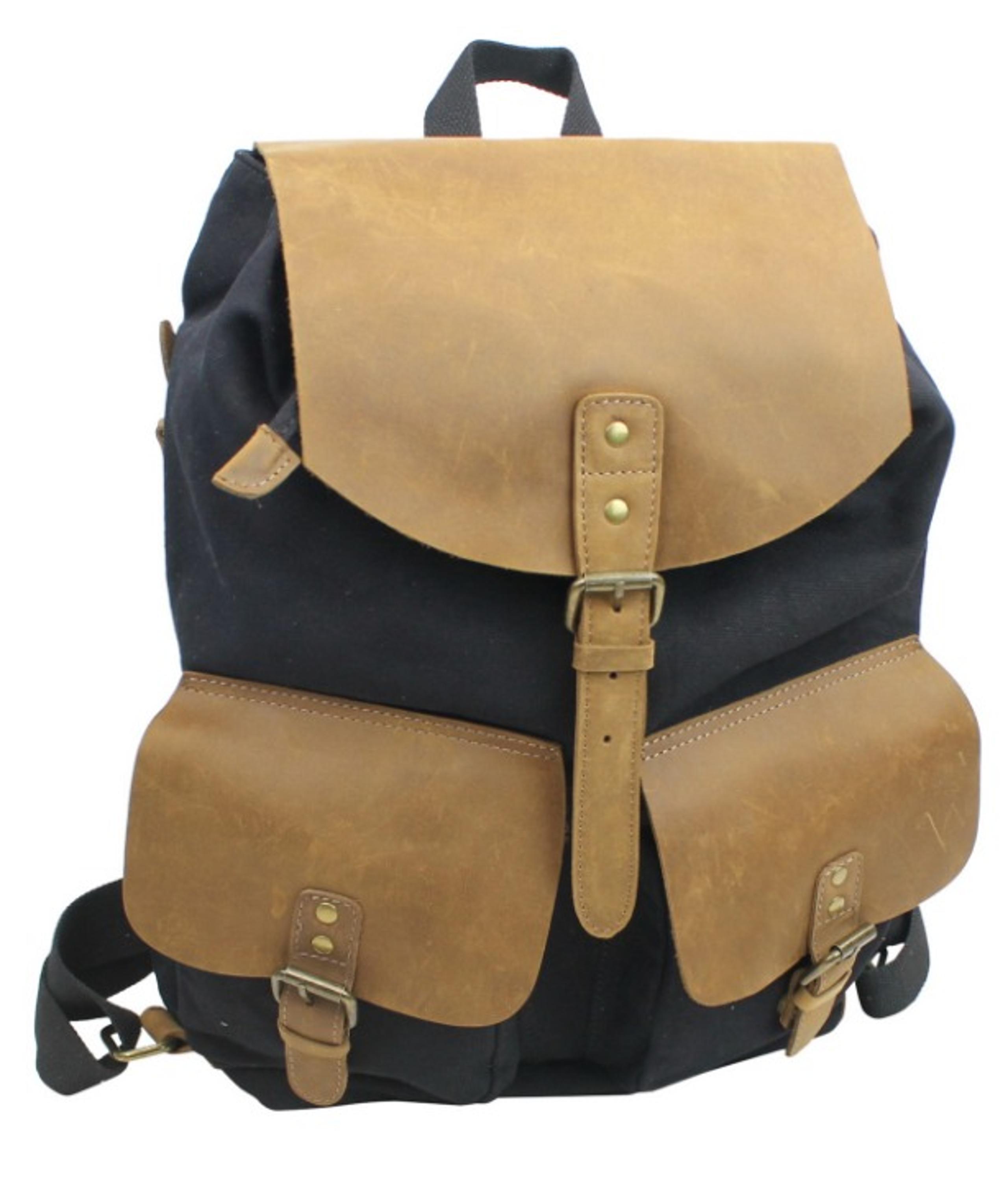 Cowhide Leather Canvas Backpack C12BLK