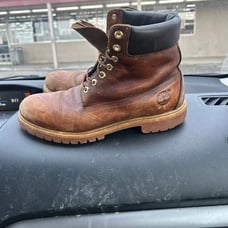 CLASSIC TIMBERLAND BROWN LEATHER DISTRESSED 6 INCH LACE UP WORK BOOTS SIZE 12 M