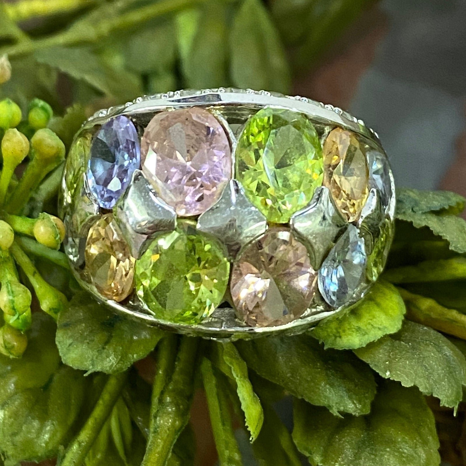 Sterling Silver Womens Size 8 Multi Colored Stones Ring Stamped 925