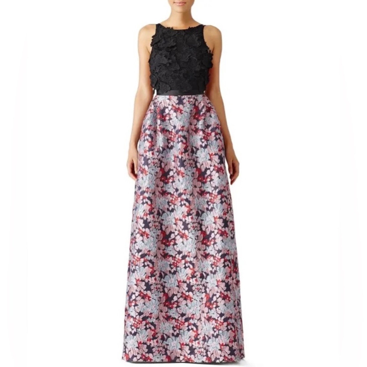 ML Monique Lhuillier Multi Floral Jacquard maxi dress Gown size 0 C10