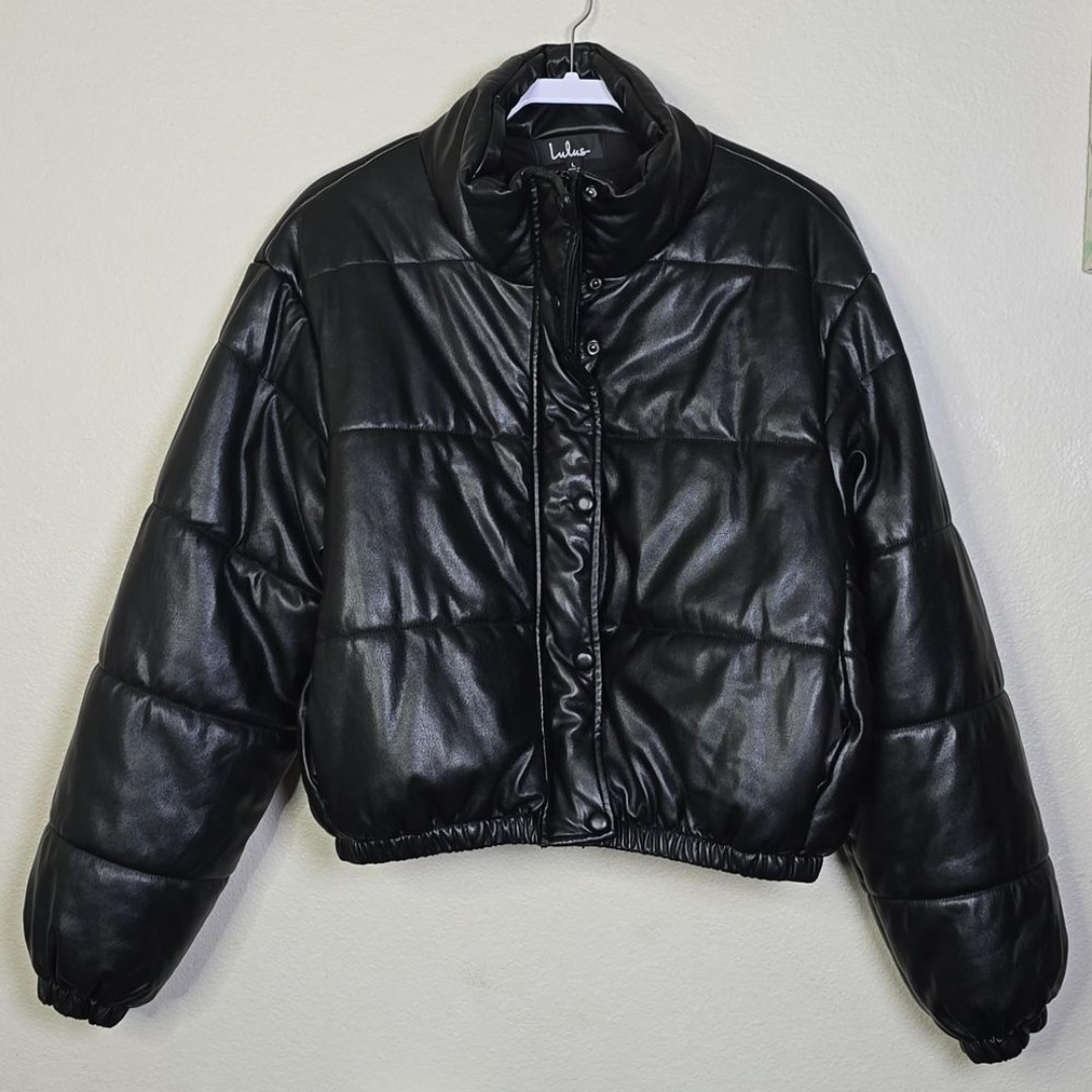 Lulus large cool times black vegan leather cropped puffer  jacket.