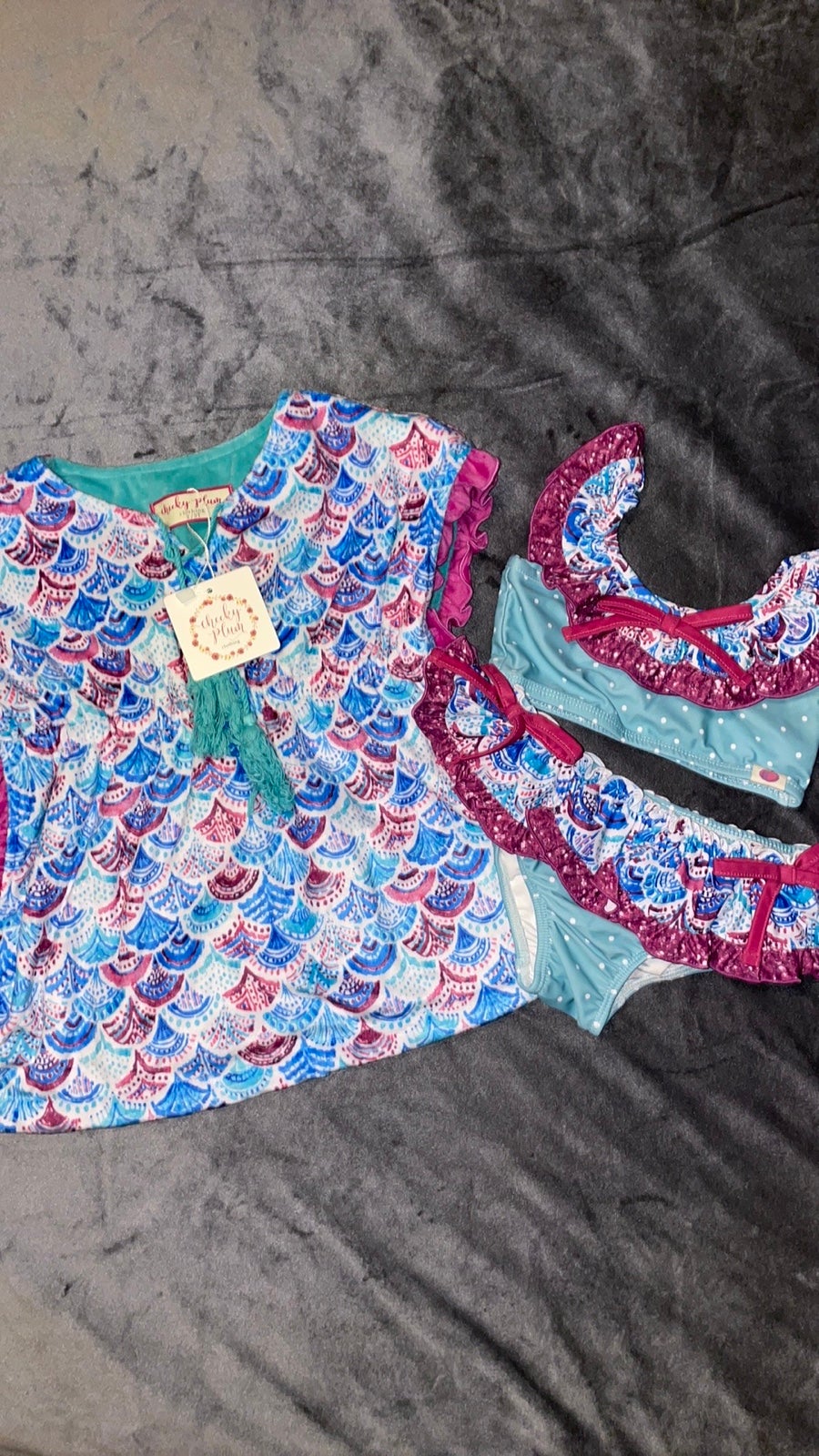 2T Cheeky Plum Mermaid 3 pc Cap Sleeve Bikini Swim Suit NWT & Cover So Cute!!!