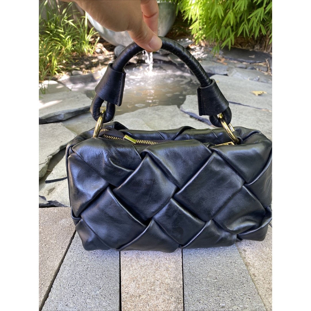 Valentina Fiore handmade in Italy woven leather shoulder bag purse Black