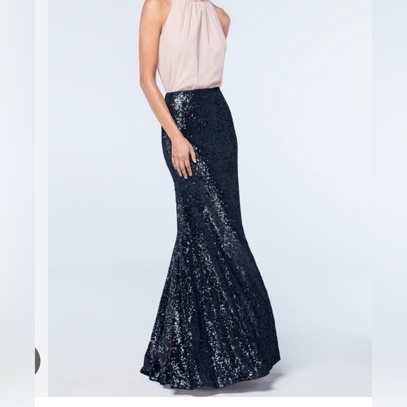 BHLDN Watters & Watters Blue Sequin Maxi Celine Skirt 6