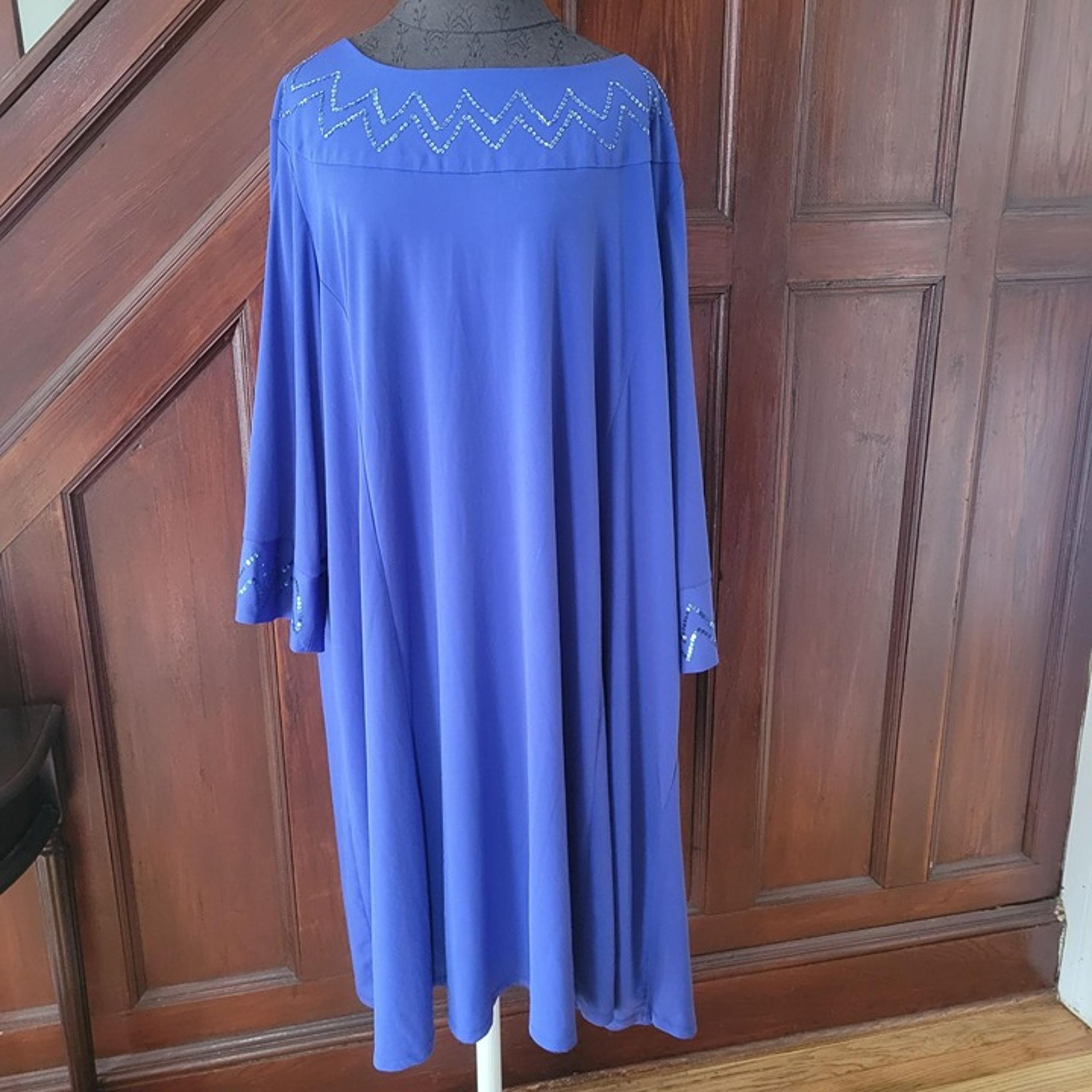 Plus Size Bob Mackie Wearable Art Purple Sequin Detail Long Sleeve Dress 3X