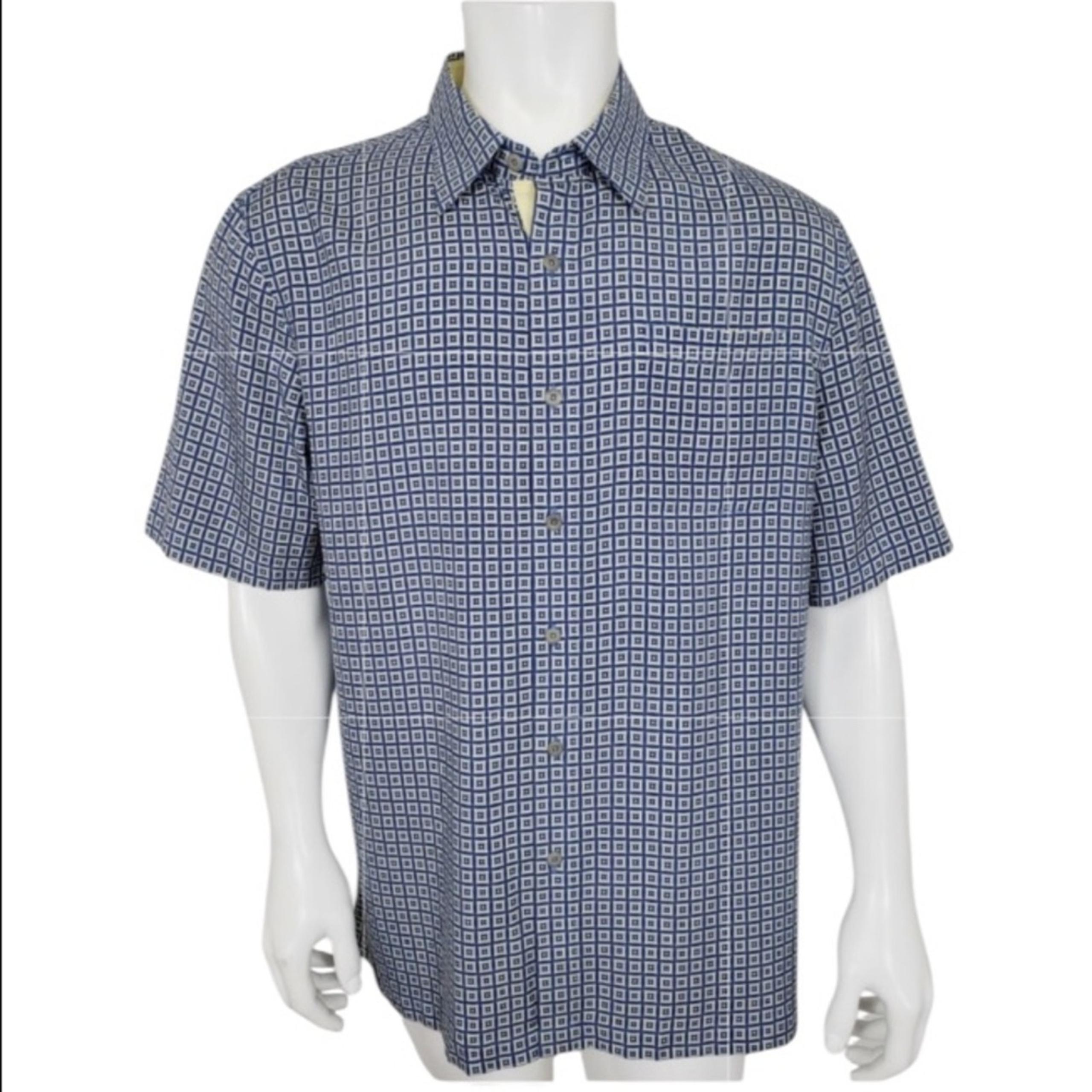 Nat Nast Mens Camp Shirt Sz XLarge S/Sleeve Geometric Blue/Yellow Silk Prussian