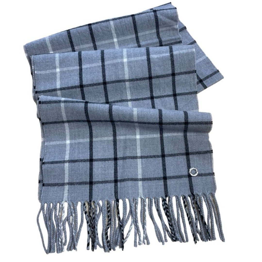 CK Calvin Klein Plaid Fringe Scarf Grey