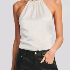 Retrofete White Halter TOP NWT SIZE L RHINESTONE COLLAR