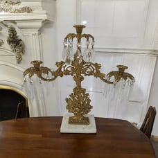 Candle Holder Candelabra PRISMS Marble Heavy Cast Metal Brass Floral
