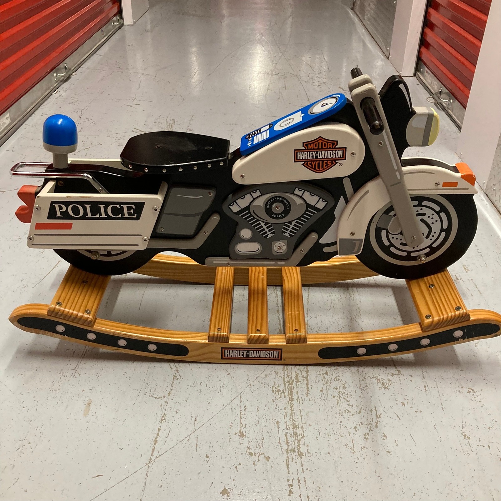 Harley Davidson Police Motorcycle Rocker Ride On Toy Wood Rocking Horse Child