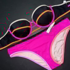 NWT Victoria's 34B BIKINI S BOTTOM Black Hot Pink Strappy Orange Gray Bandeau