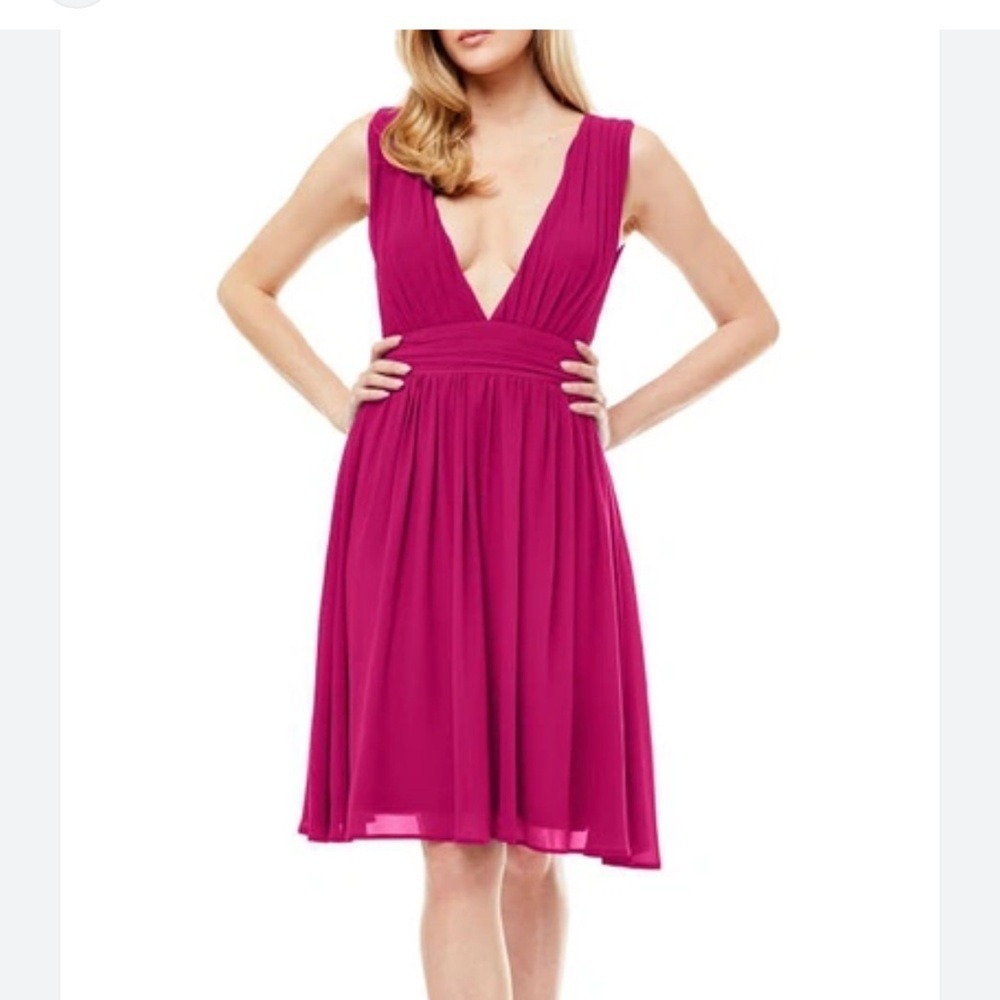Love By Design Melissa Plunge Neck Chiffon Fit & Flare Dress large NWT