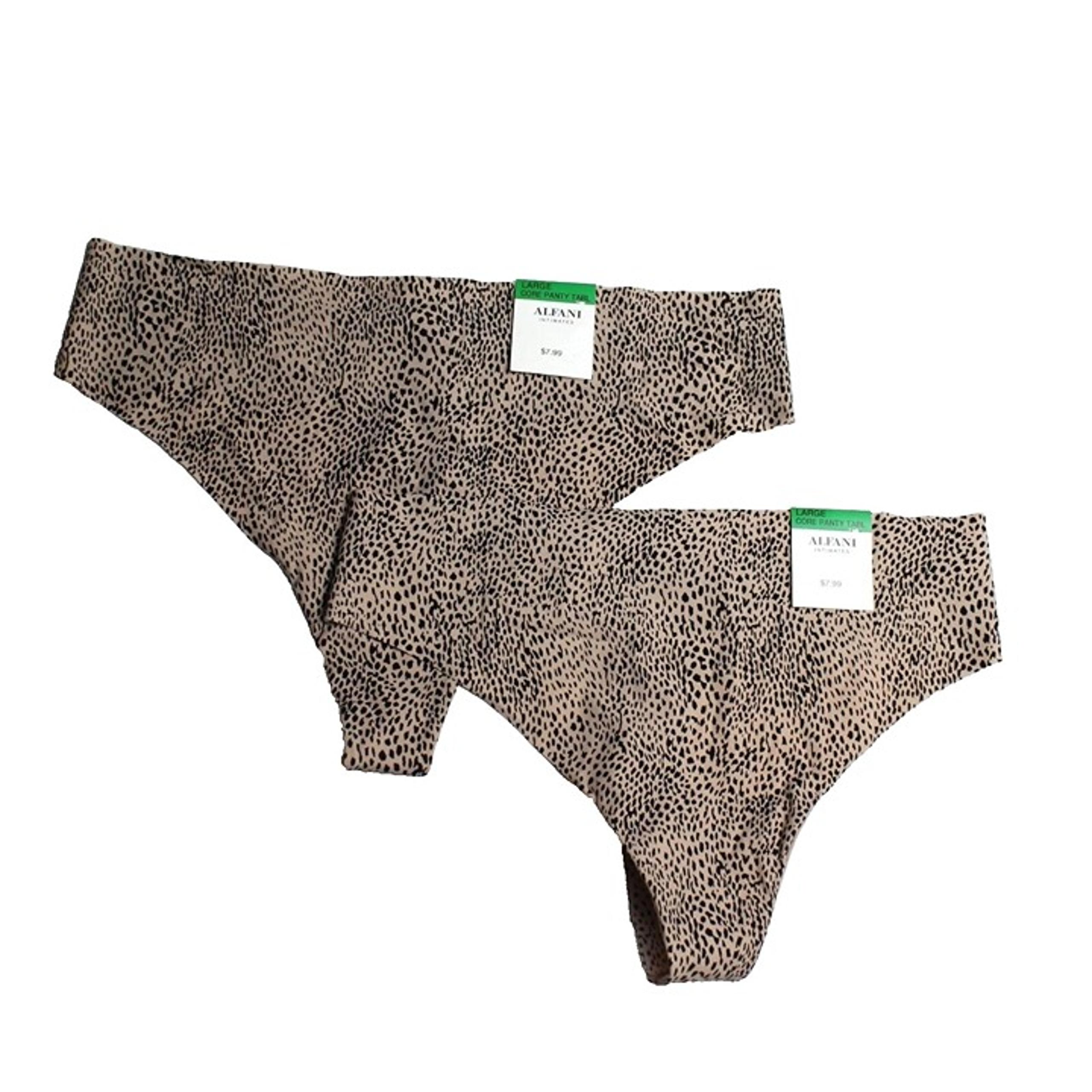 LOT 2 Alfani Underwear Panties Womens Medium No Show Thong Tan Cheetah NEW