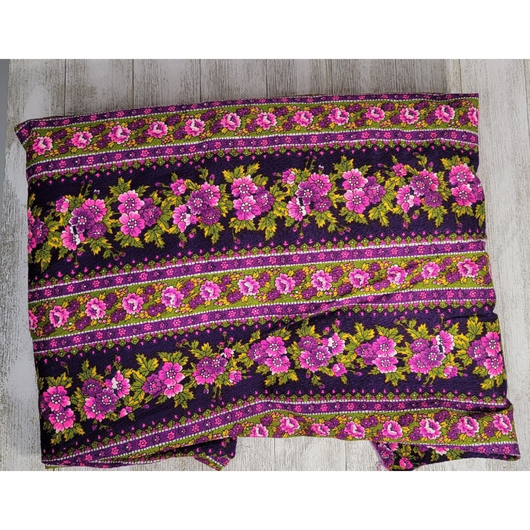 Vtg 60s Cotton Barkcloth Apparel Cotton Fabric Purple/Pink/Green stripe floral