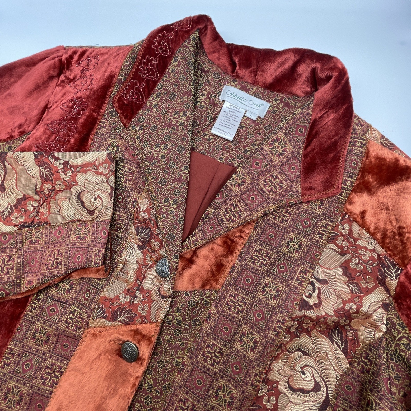 Coldwater Creek Jacket Women Large Multicolored Velvet Tapestry Renaissance Boho
