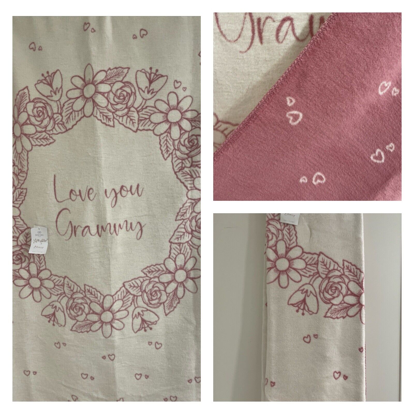 LOVE YOU GRAMMY 51x67” Cream Pink Cotton Blend Throw Blanket Docofil Mothers Day
