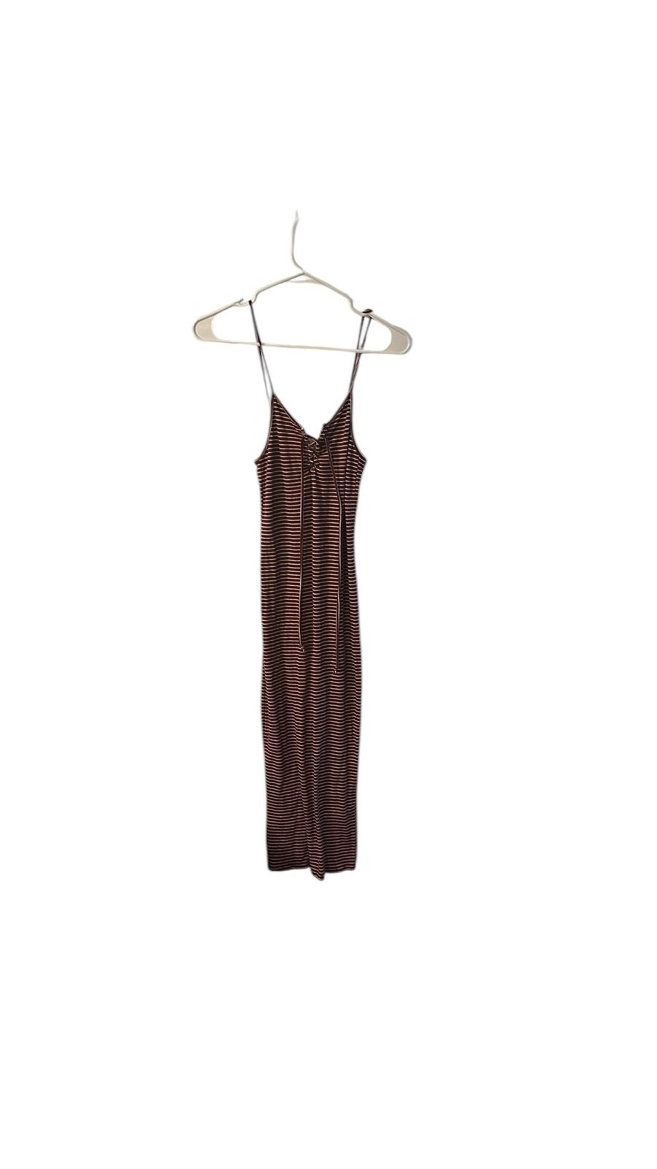 Y2K Striped Ribbed Dress Maxi M