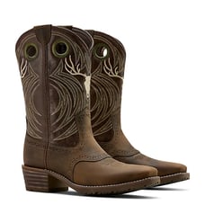 Men's Hybrid Roughstock Antler Leather Cowboy Western Boots - Brown Size 8.5