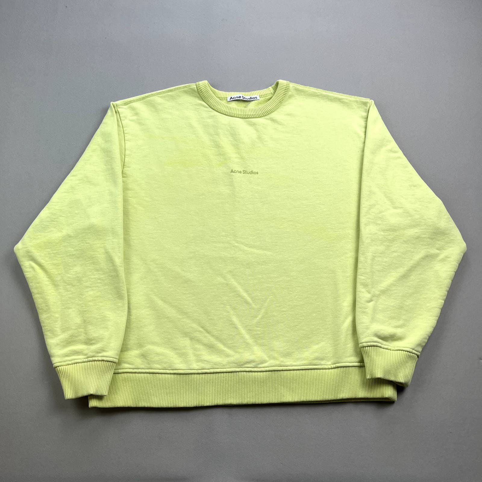 Acne Studios Sweatshirt Womens XXS Fluo Green Neon Yellow Stamp Logo Relaxed Fit
