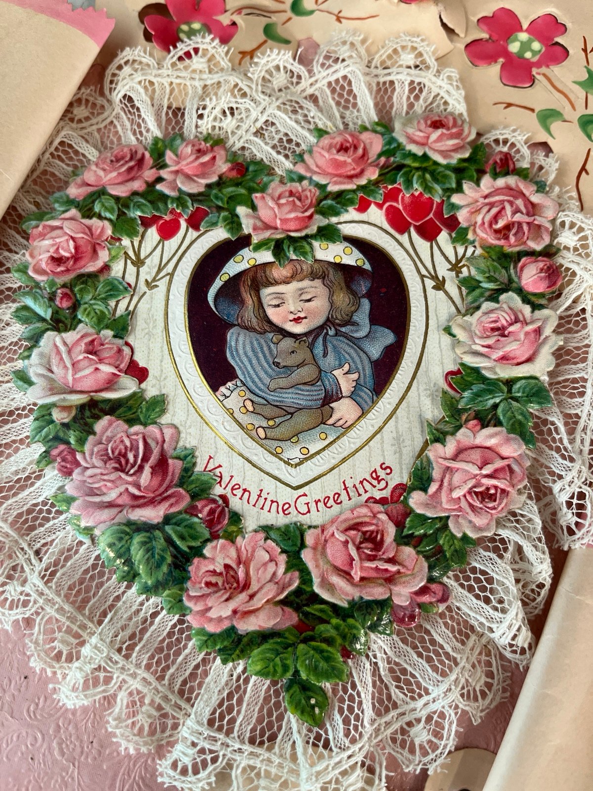 antique valentines card /decor rare large