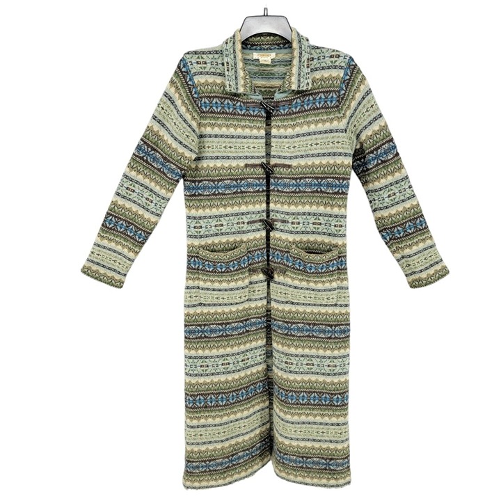 TALBOTS Womens Sweater Coat P Nordic Fair Isle Long Lambswool Toggle Close