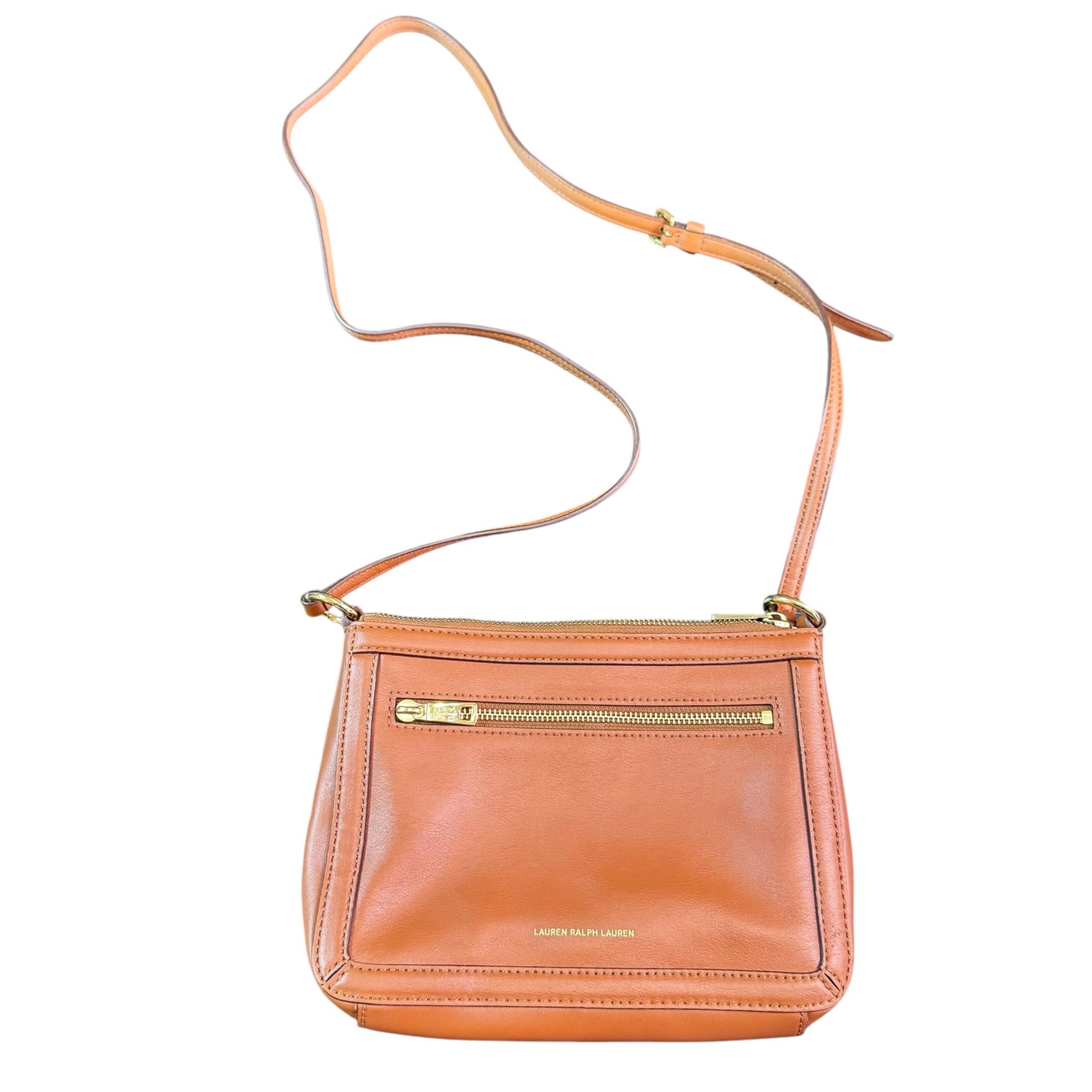 Lauren Ralph Lauren Honey Brown Vegan Leather Gold Hardware Crossbody Bag