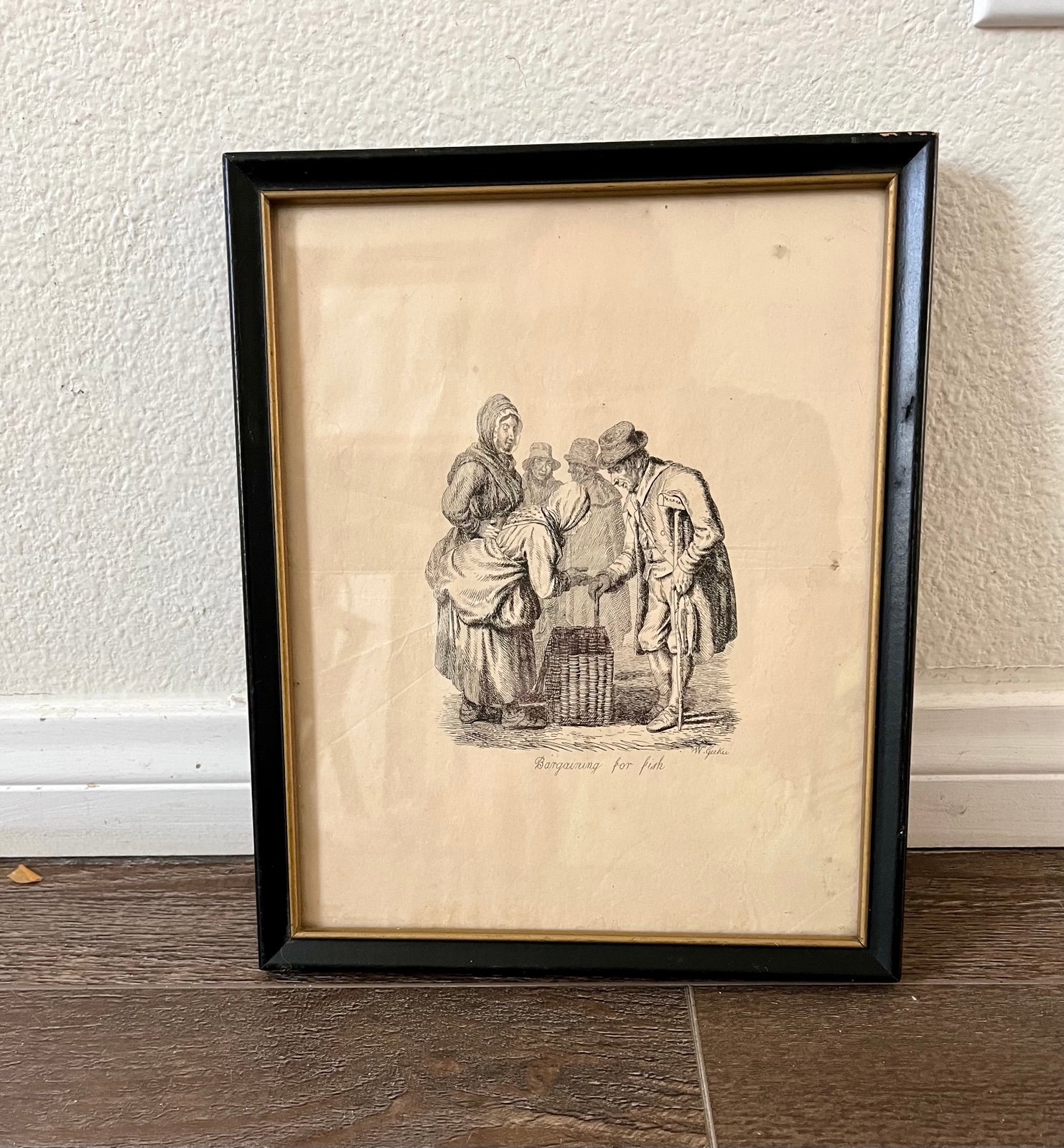 Vintage Print 1830 Scottish Artist Walter Geikie “ Bargaining For Fish”