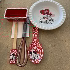 Disney Valentines Pie Bread Spatula Whisk Spoon Rest Dish Set