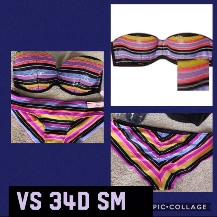 Victoria’s Secret bling flirt bandeau cheeky bottom bikini 34D top sm bottoms