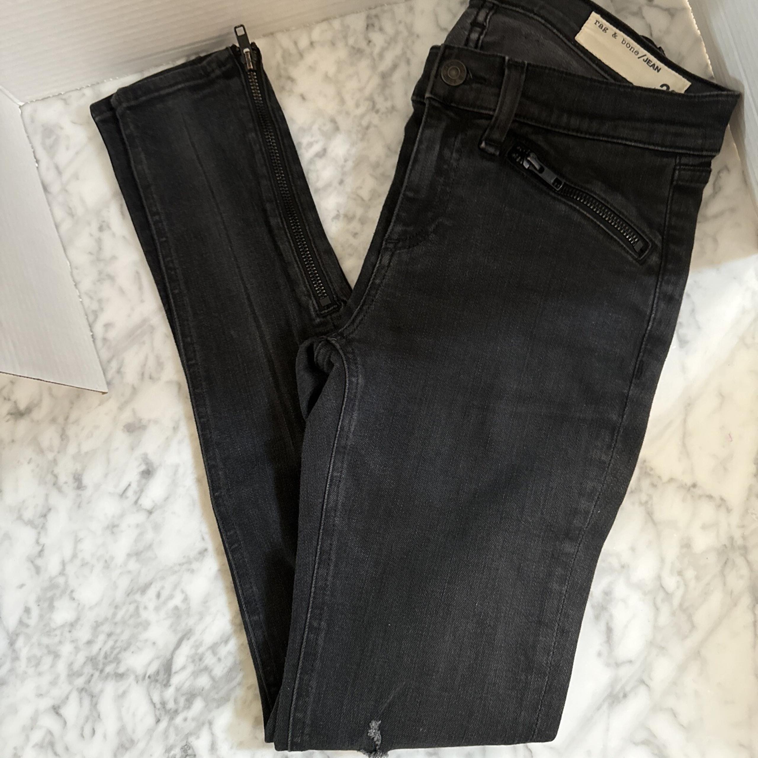 Rag & Bone Women's Jeans Distressed Black Gray Skinny Zipper Ankles 26x28