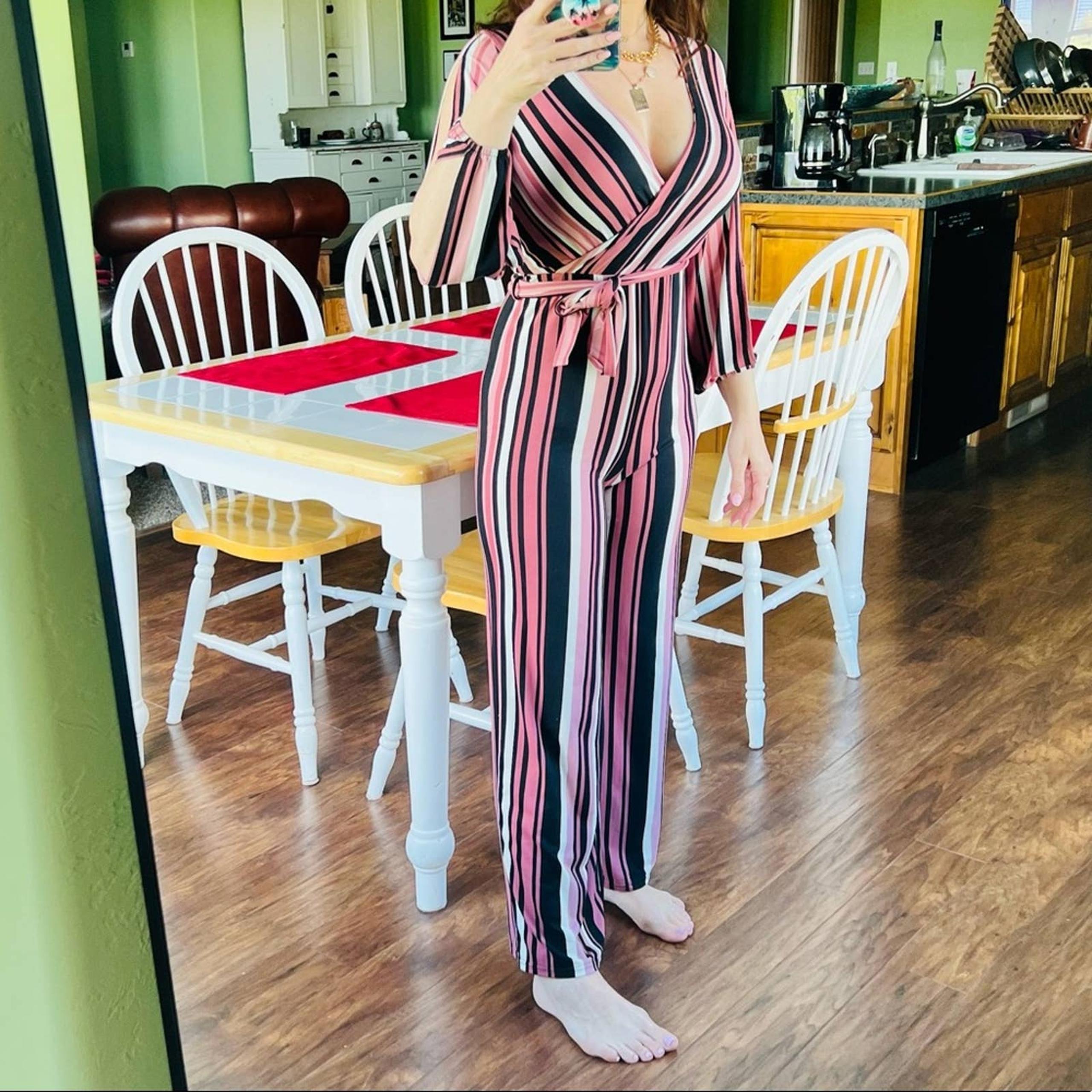 No Boundaries wrap striped belted jumper romper jumpsuit S