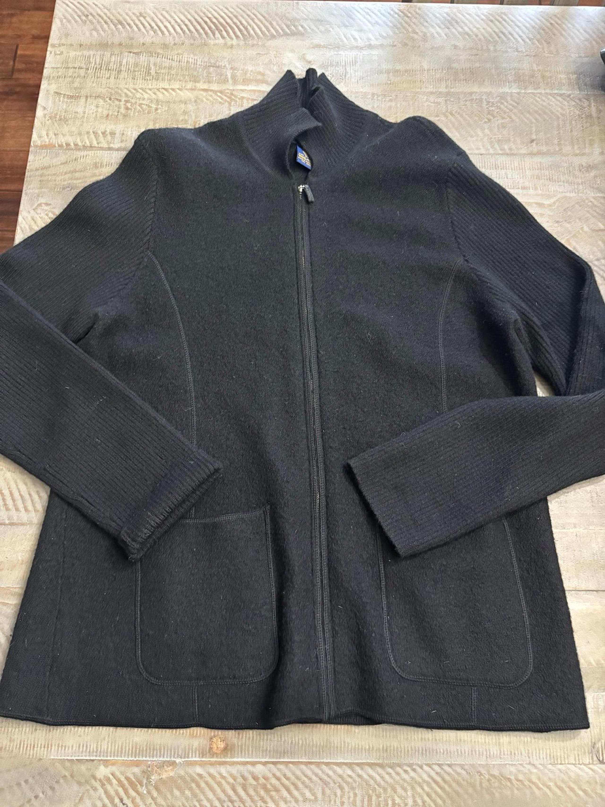 100% Pure Wool Zip Cardigan by Charter Club Sz Large Black Sweater w Pockets