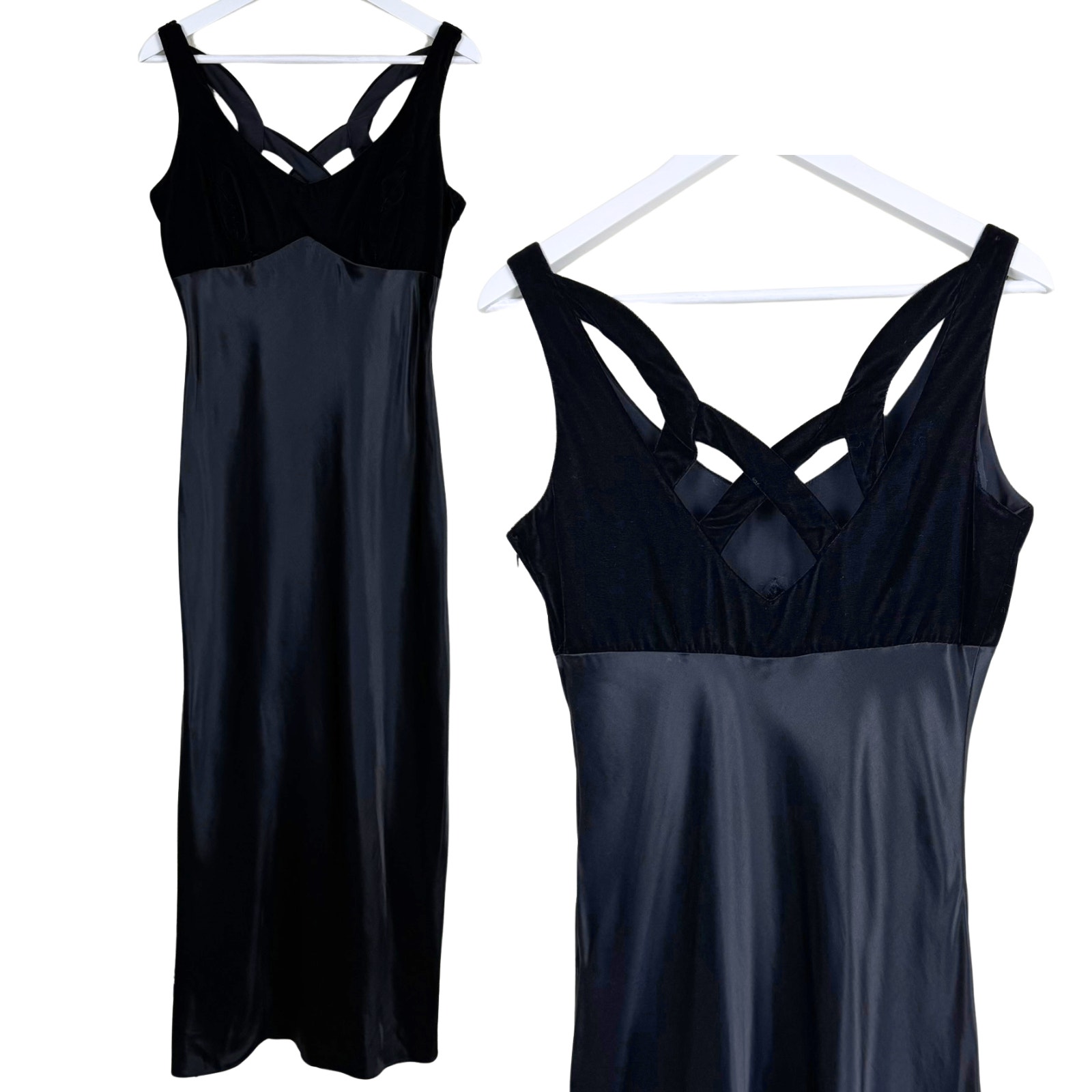 Zum Zum Vintage 90s Women's Black Velvet & Satin Gown Dark Romantic Prom Glam
