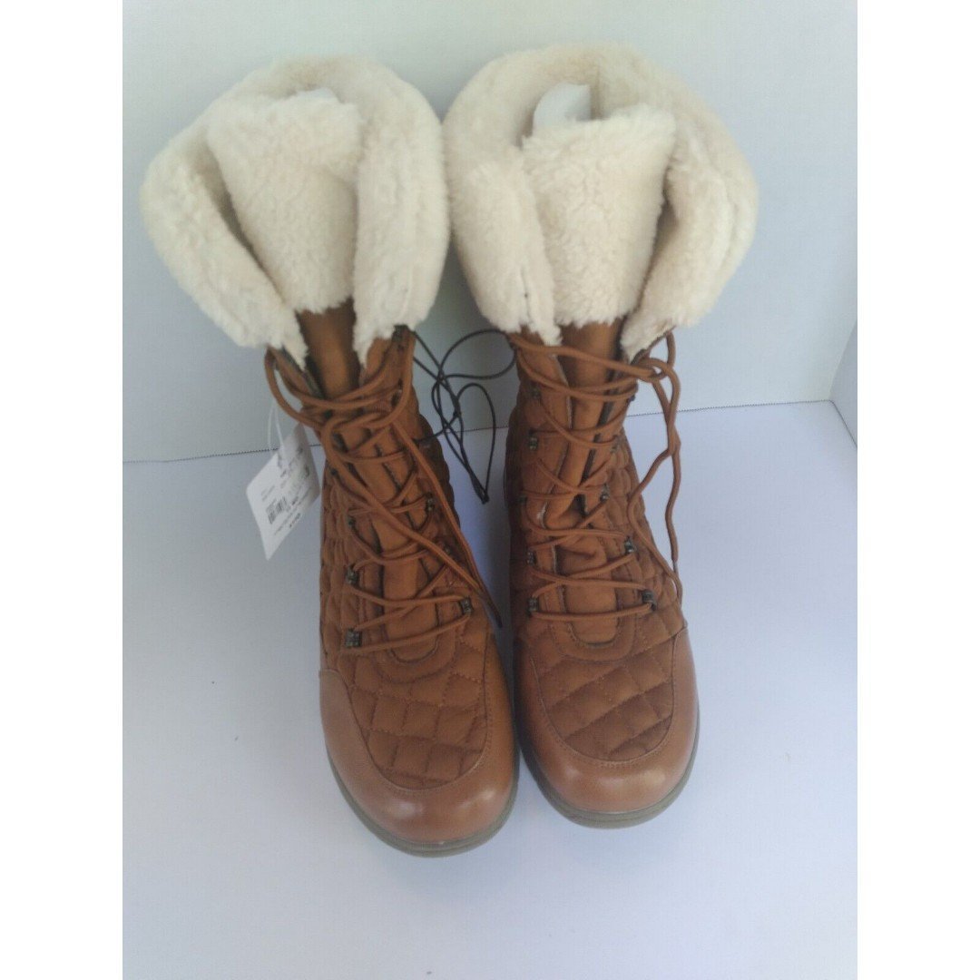 Winter Boots Quilted Lace Up Faux Fur Cuff Comfort Warmth