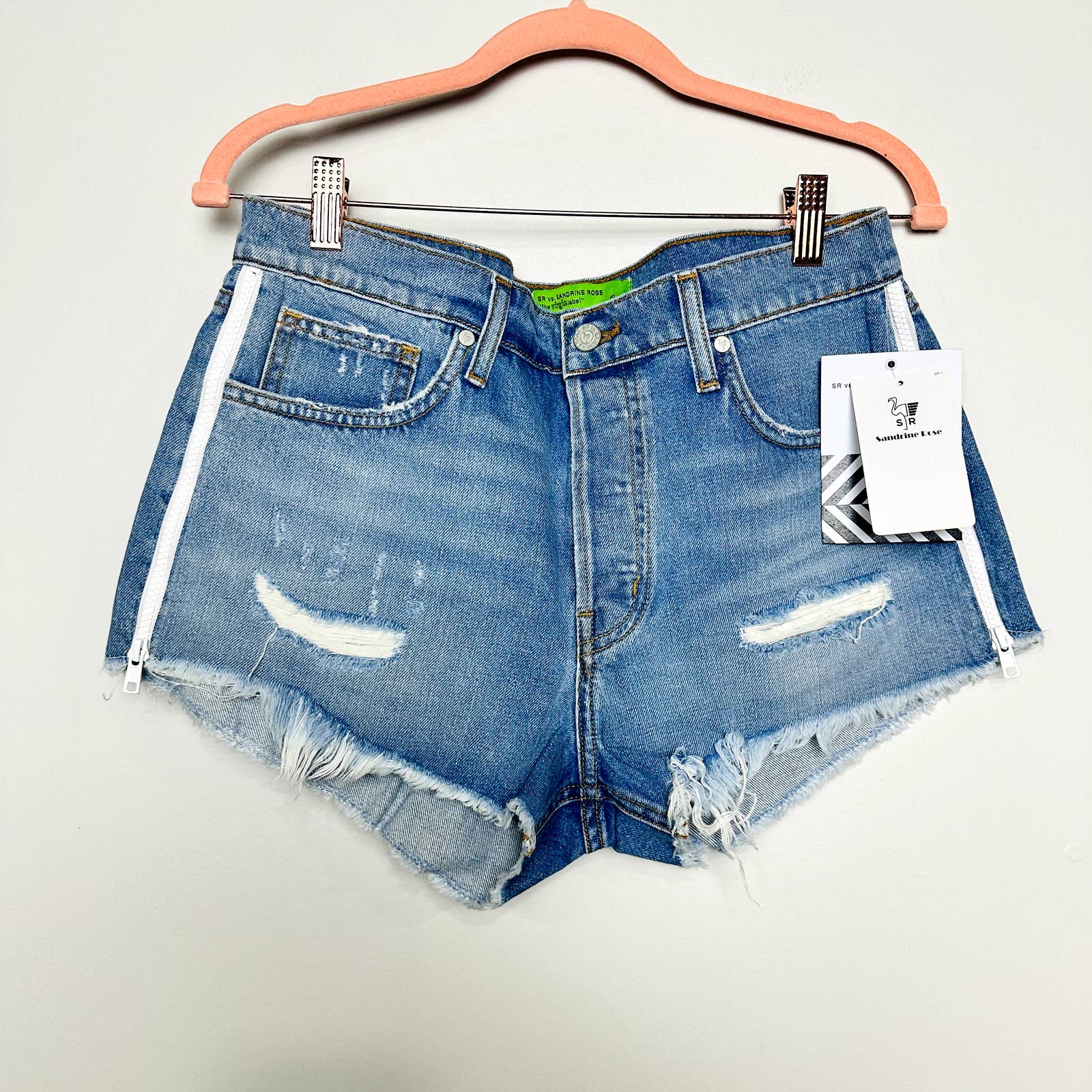 Free People X Sandrine Rose Raw Hem Button Fly Denim Cut Off Shorts White Sz 29