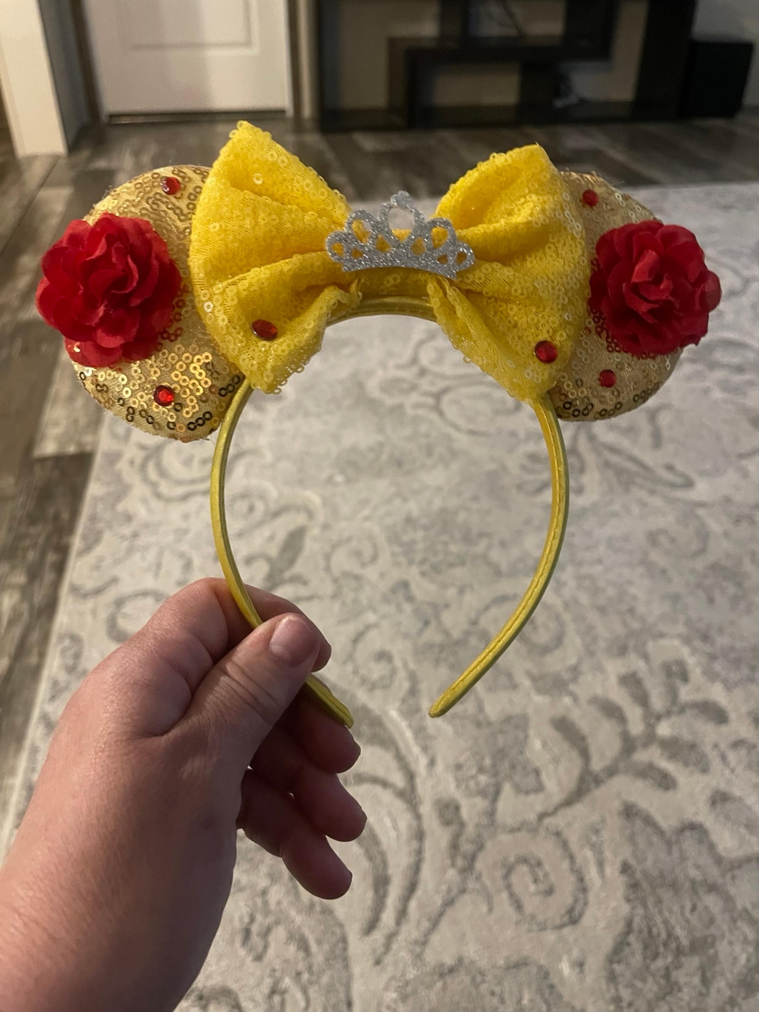 Beauty and the Beast Minnie Mouse Ears Headband-Disney Belle Mickey Ear HANDMADE