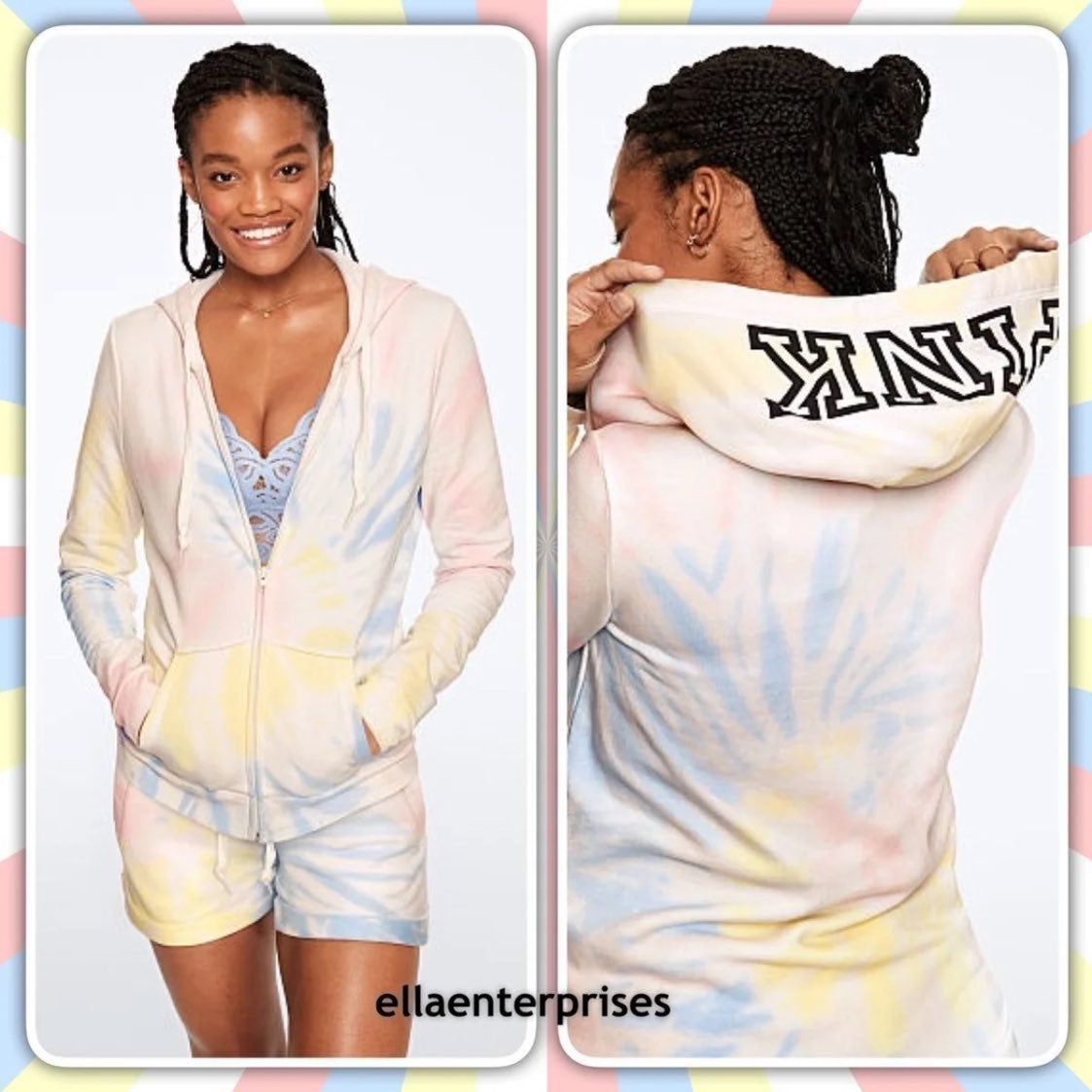 VS Pink L Tie Dye Perfect Zip Hoodie